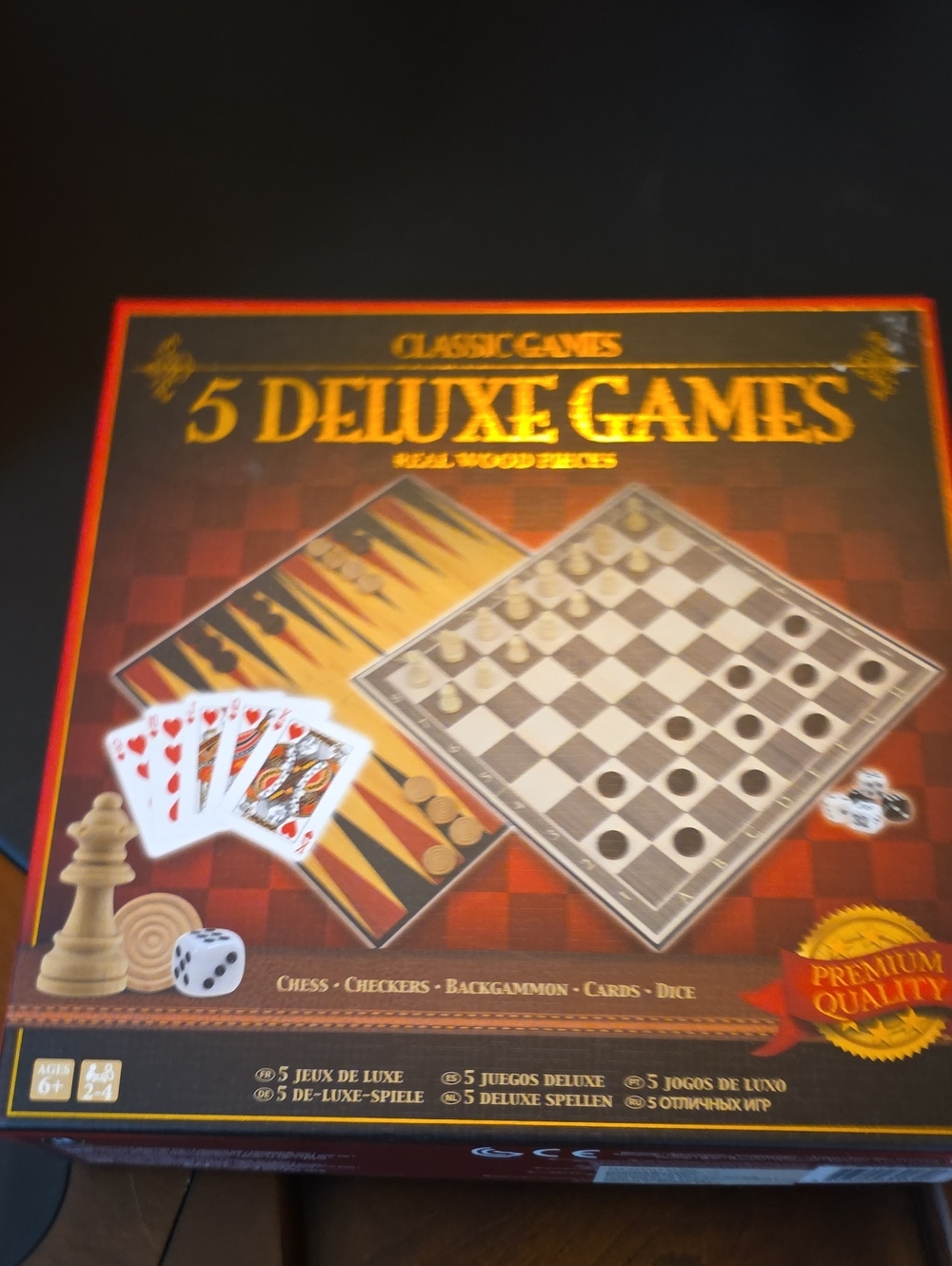 Classic 5 Deluxe Games Set - Brown and Red Accents